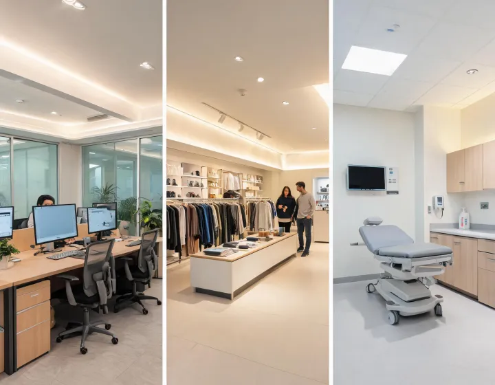 Commercial spaces with coordinated lighting